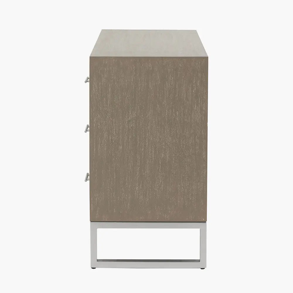Ambroso Grey Wash Mango Wood and Silver Metal 3 Drawer Unit  Nicholas John Interiors
