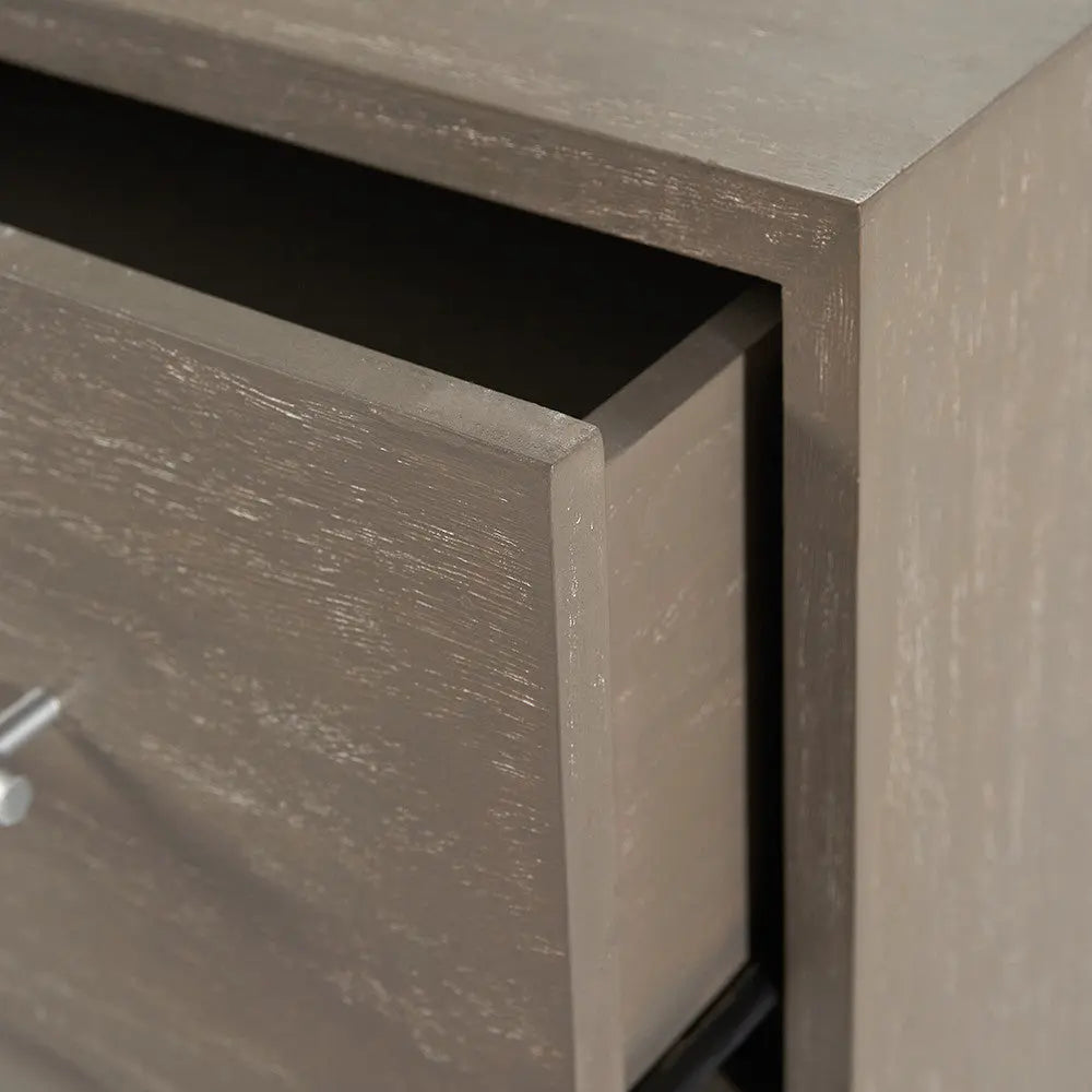 Ambroso Grey Wash Mango Wood and Silver Metal 3 Drawer Unit  Nicholas John Interiors