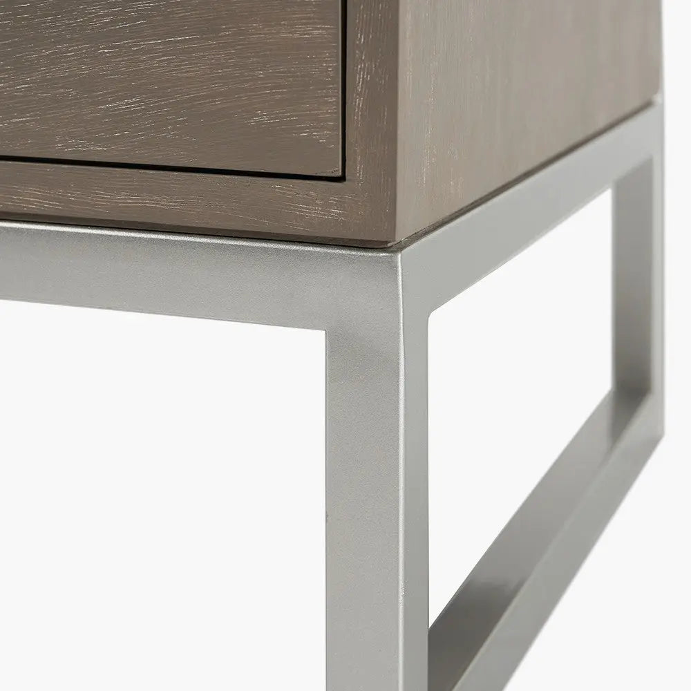 Ambroso Grey Wash Mango Wood and Silver Metal 3 Drawer Unit  Nicholas John Interiors