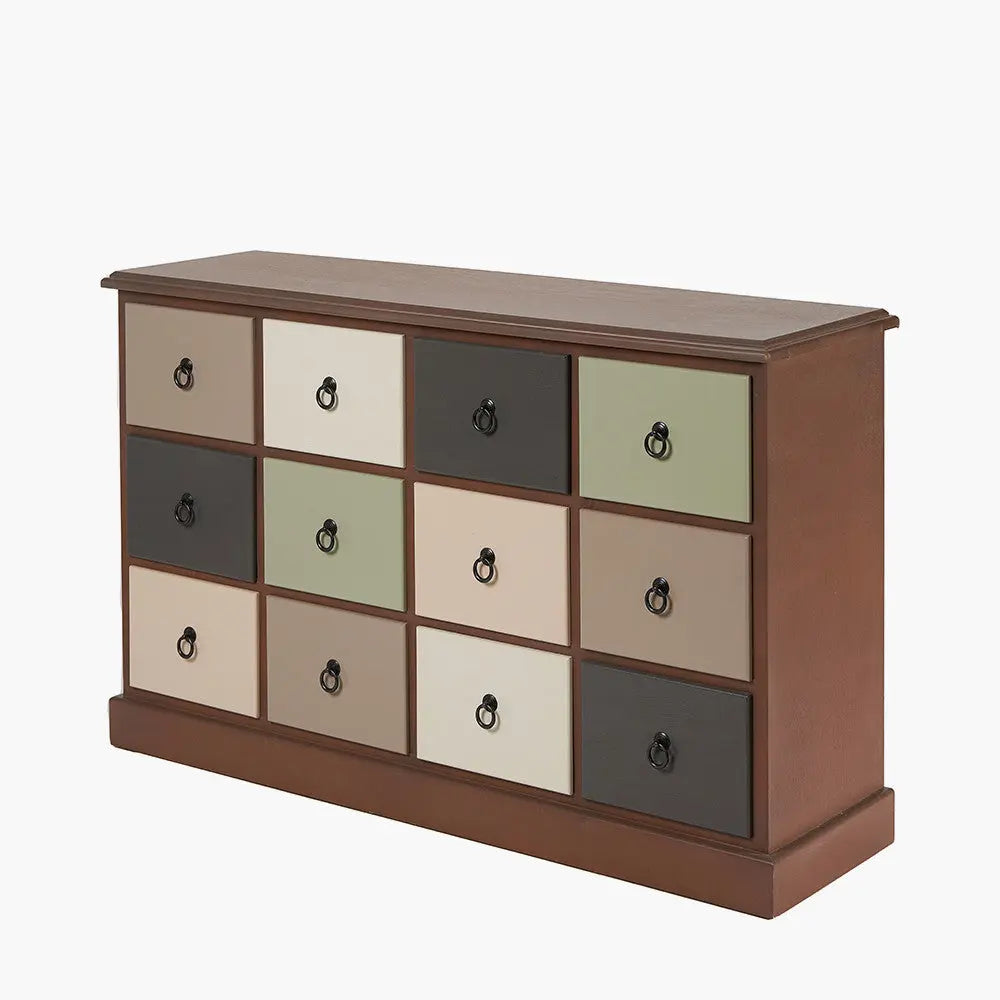 Loft Sage Multicoloured Pine Wood 12 Drawer Unit  Nicholas John Interiors