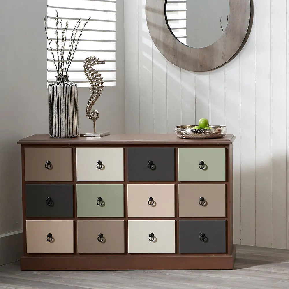 Loft Sage Multicoloured Pine Wood 12 Drawer Unit  Nicholas John Interiors