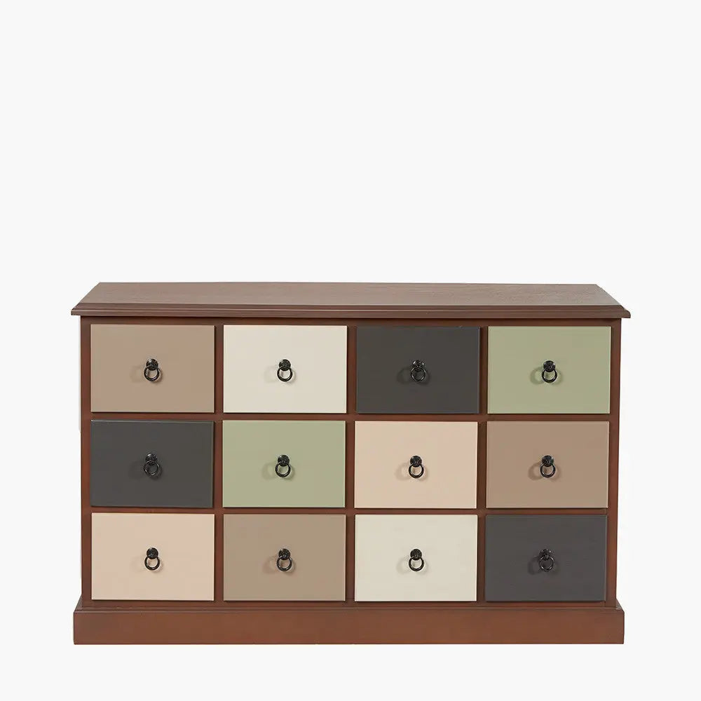 Loft Sage Multicoloured Pine Wood 12 Drawer Unit  Nicholas John Interiors