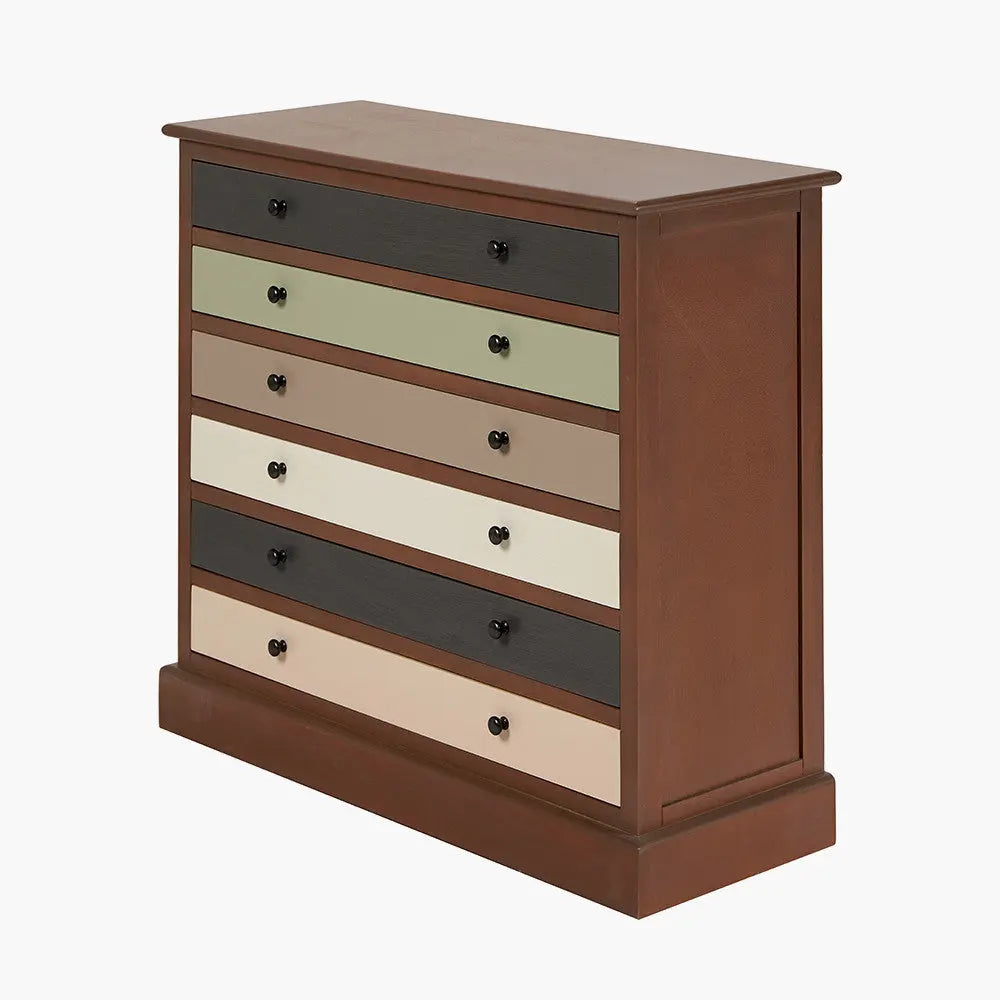 Loft Sage Multicoloured Pine Wood 6 Drawer Unit  Nicholas John Interiors