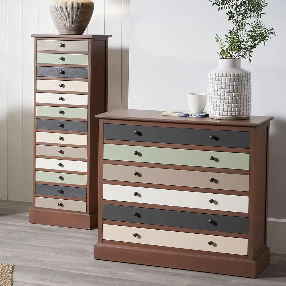 Loft Sage Multicoloured Pine Wood 6 Drawer Unit  Nicholas John Interiors