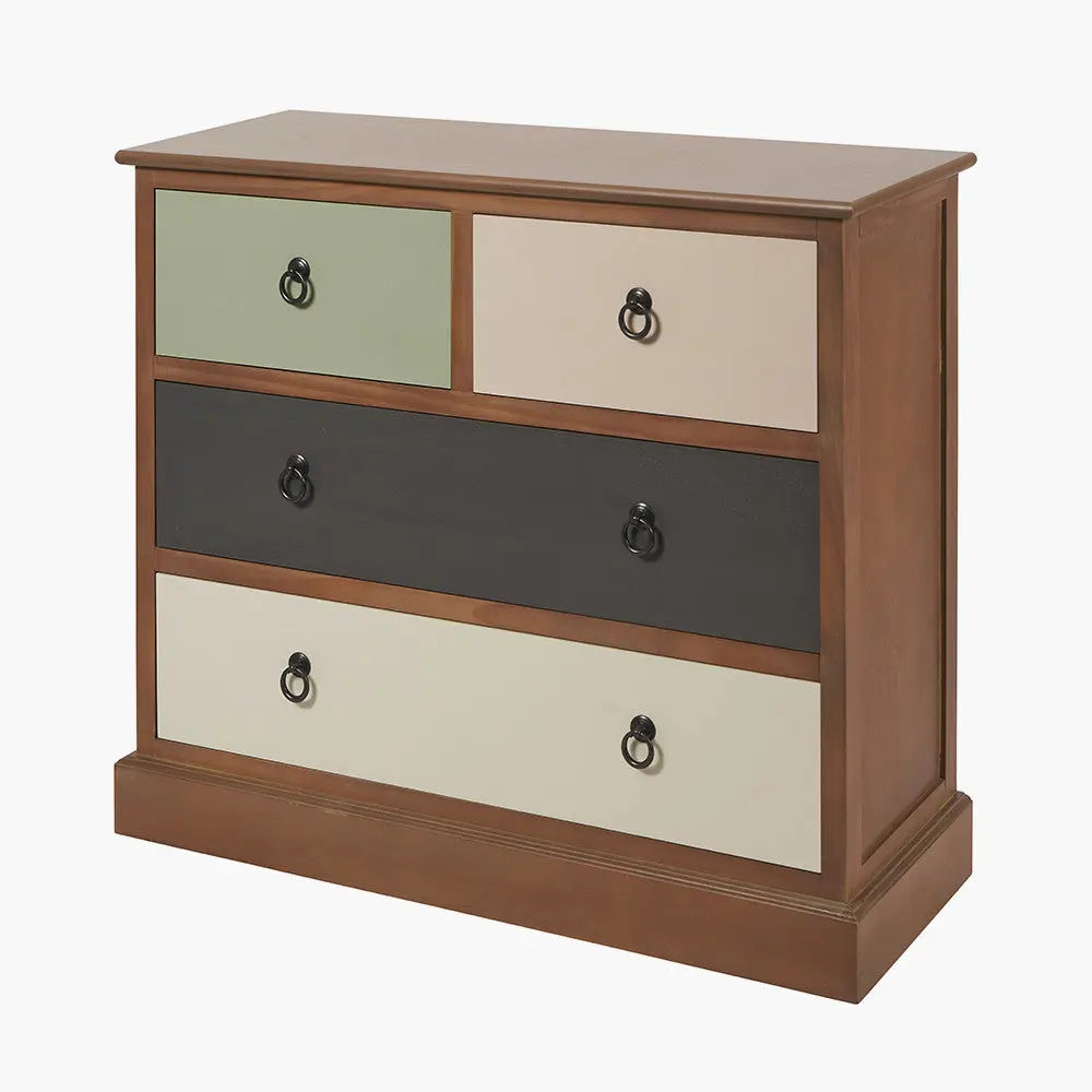 Loft Sage Multicoloured Pine Wood 4 Drawer Unit  Nicholas John Interiors