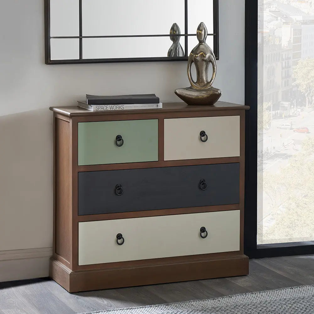 Loft Sage Multicoloured Pine Wood 4 Drawer Unit  Nicholas John Interiors