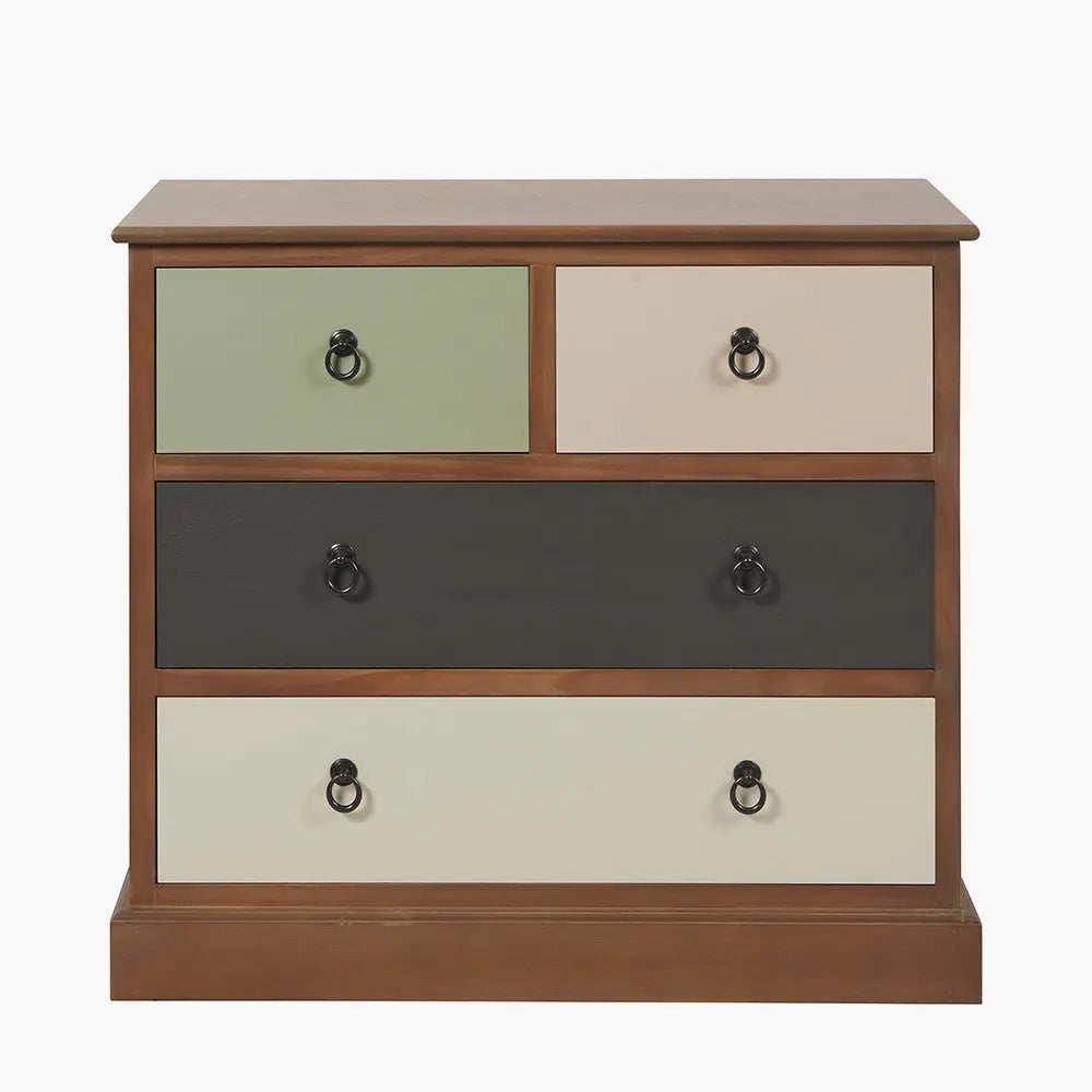 Loft Sage Multicoloured Pine Wood 4 Drawer Unit  Nicholas John Interiors