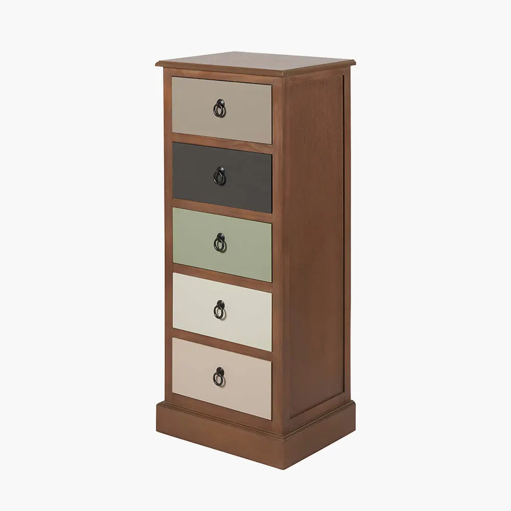 Loft Sage Multicoloured Pine Wood 5 Drawer Unit  Nicholas John Interiors