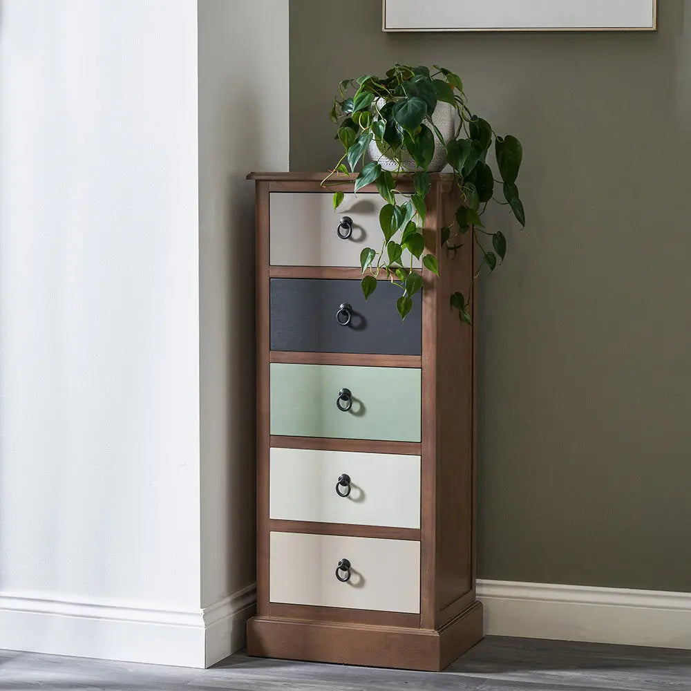 Loft Sage Multicoloured Pine Wood 5 Drawer Unit  Nicholas John Interiors