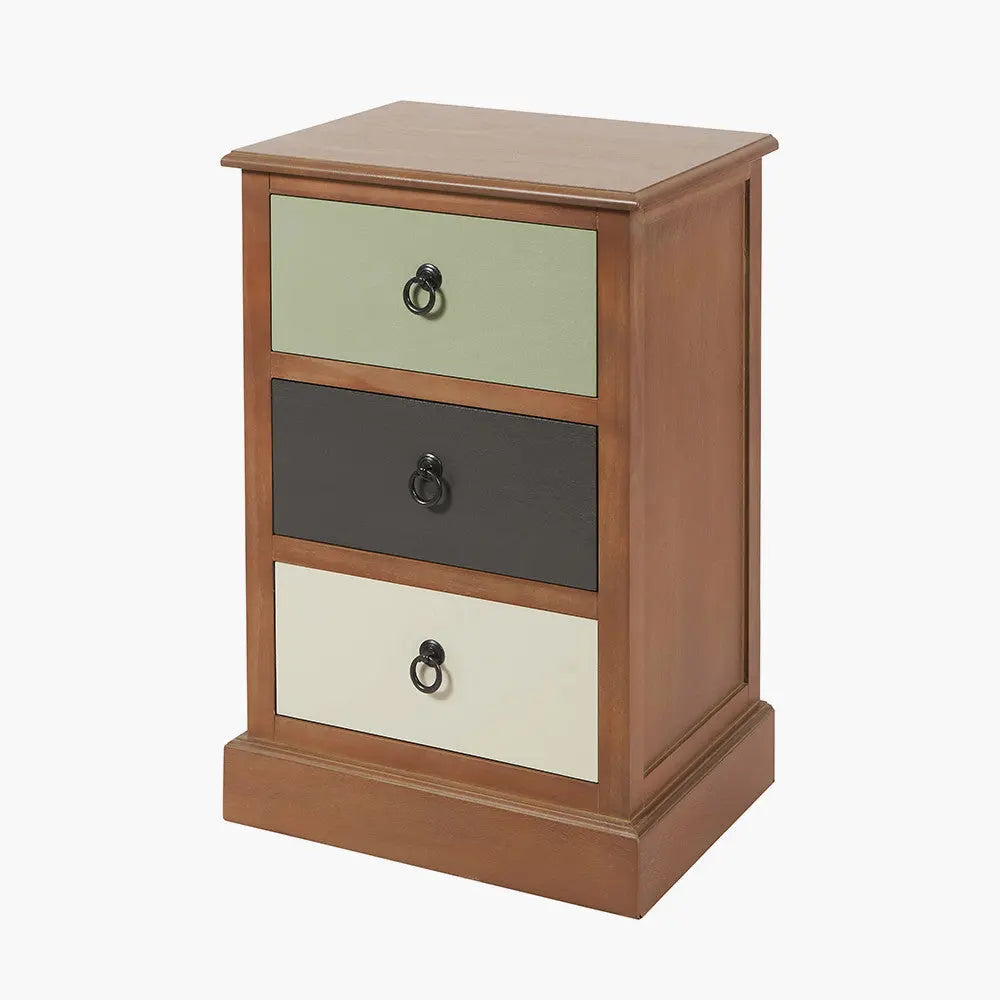 Loft Sage Multicoloured Pine Wood 3 Drawer Unit  Nicholas John Interiors