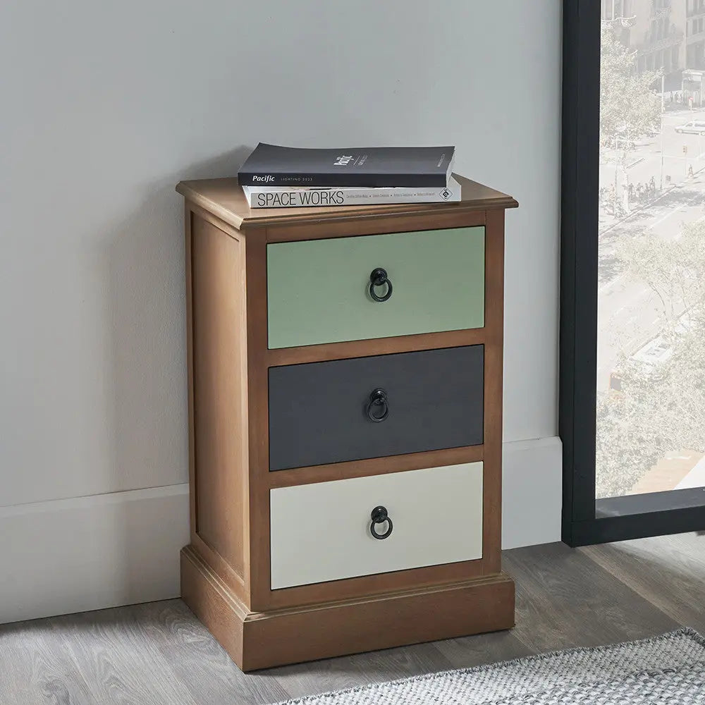 Loft Sage Multicoloured Pine Wood 3 Drawer Unit  Nicholas John Interiors