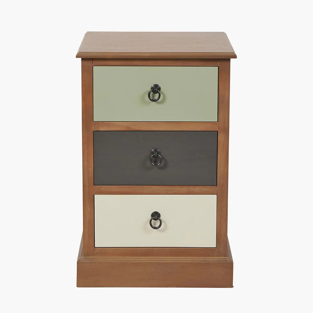 Loft Sage Multicoloured Pine Wood 3 Drawer Unit  Nicholas John Interiors