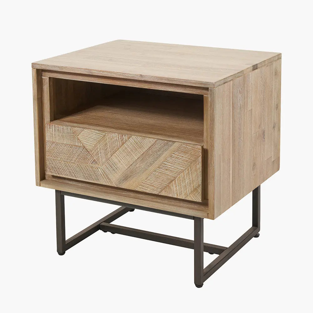 Marca Sand Wash Acacia Wood 1 Drawer 1 Shelf Unit  Nicholas John Interiors