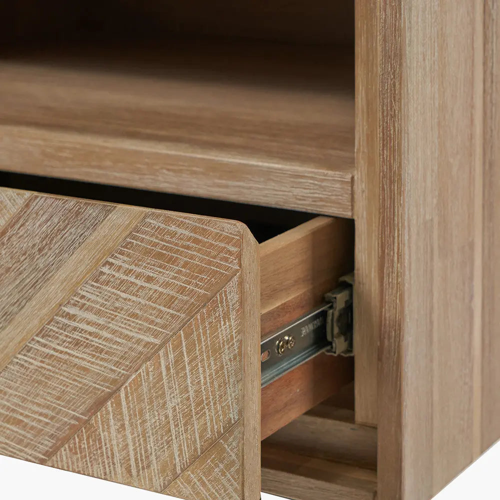 Marca Sand Wash Acacia Wood 1 Drawer 1 Shelf Unit  Nicholas John Interiors