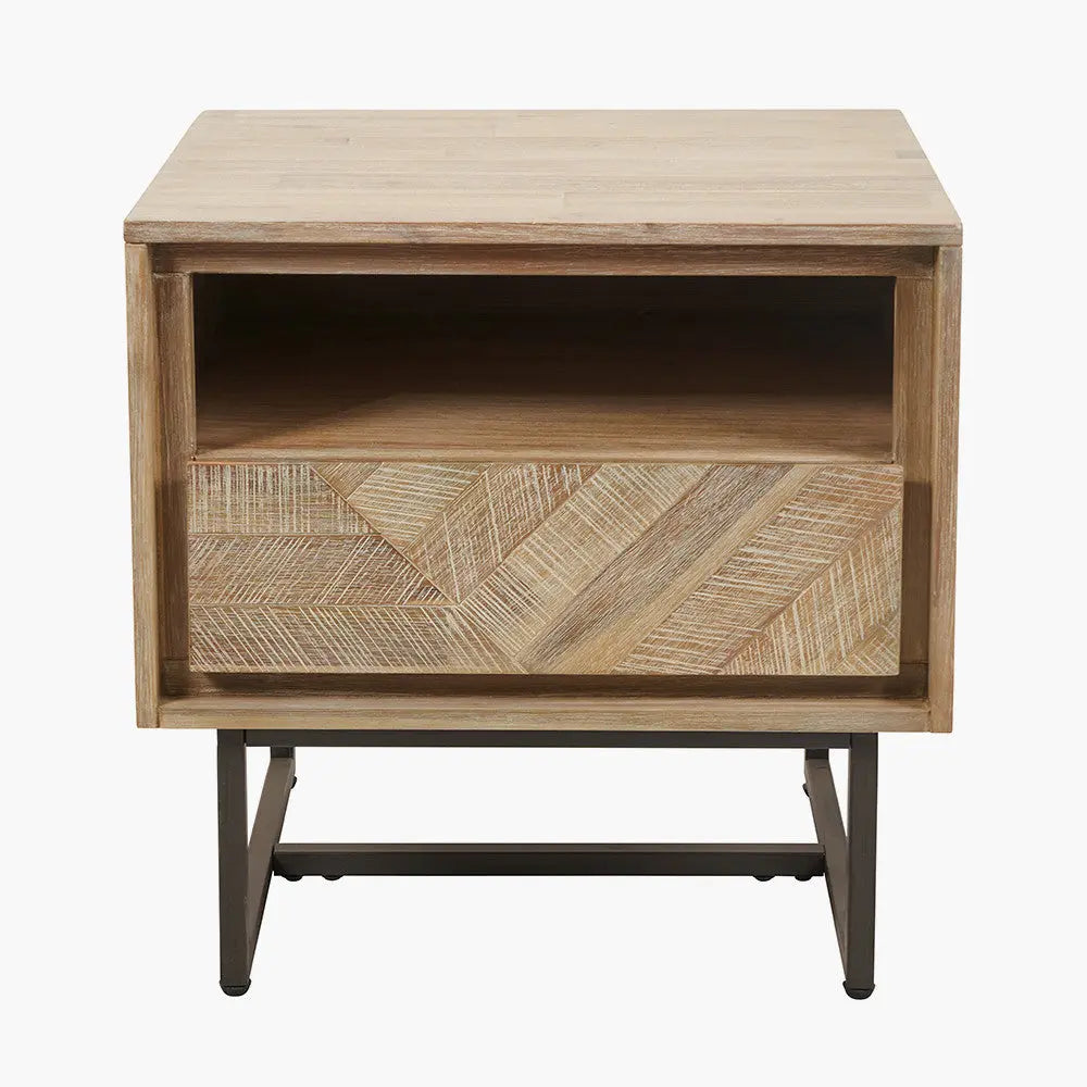 Marca Sand Wash Acacia Wood 1 Drawer 1 Shelf Unit  Nicholas John Interiors