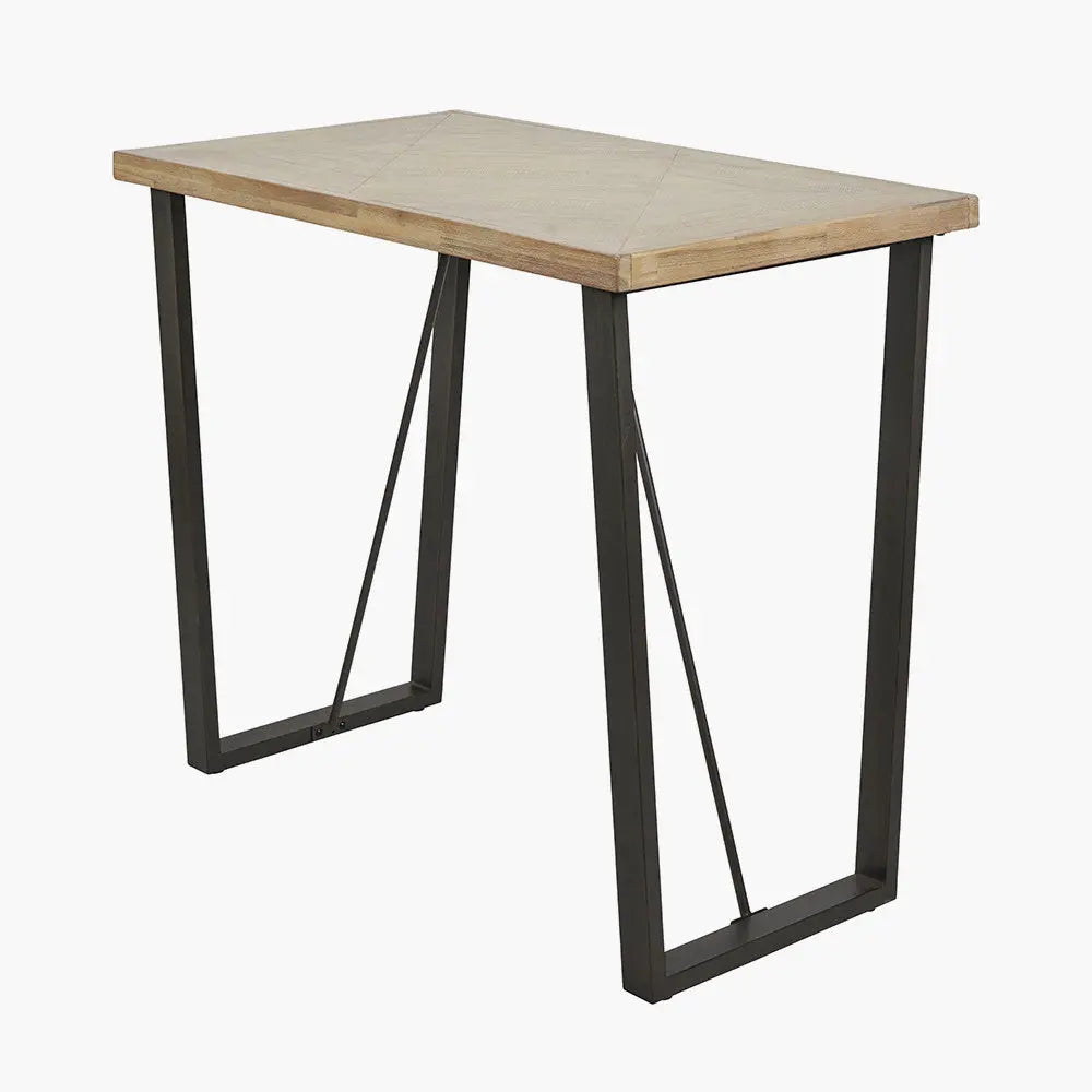 Marca Sand Wash Acacia Wood and Black Metal Bar Table  Nicholas John Interiors