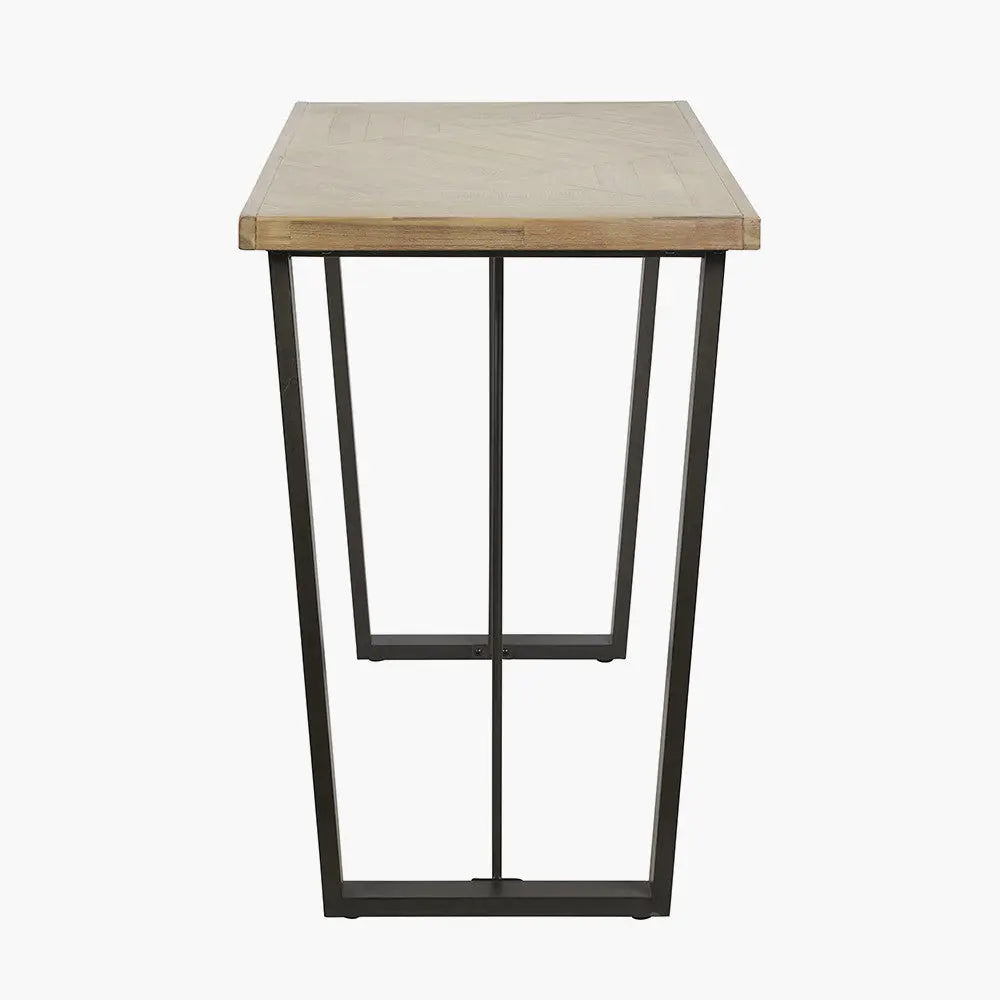 Marca Sand Wash Acacia Wood and Black Metal Bar Table  Nicholas John Interiors
