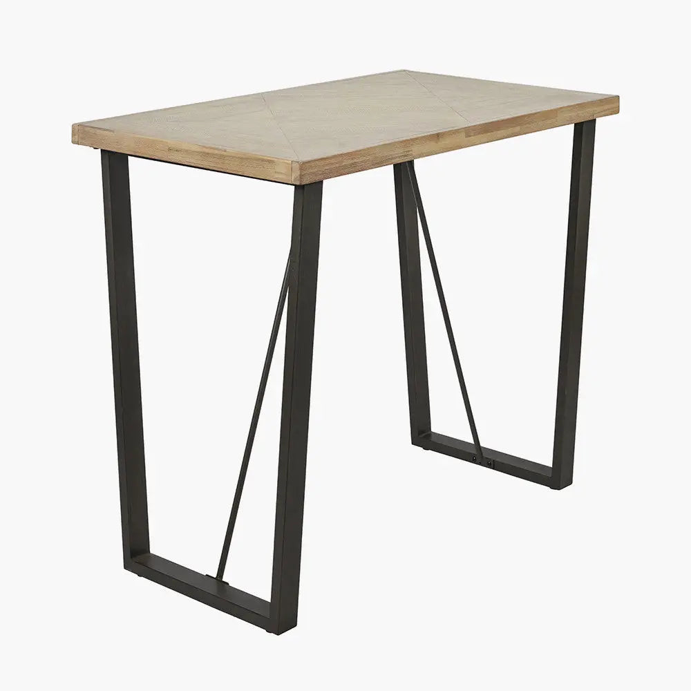 Marca Sand Wash Acacia Wood and Black Metal Bar Table  Nicholas John Interiors