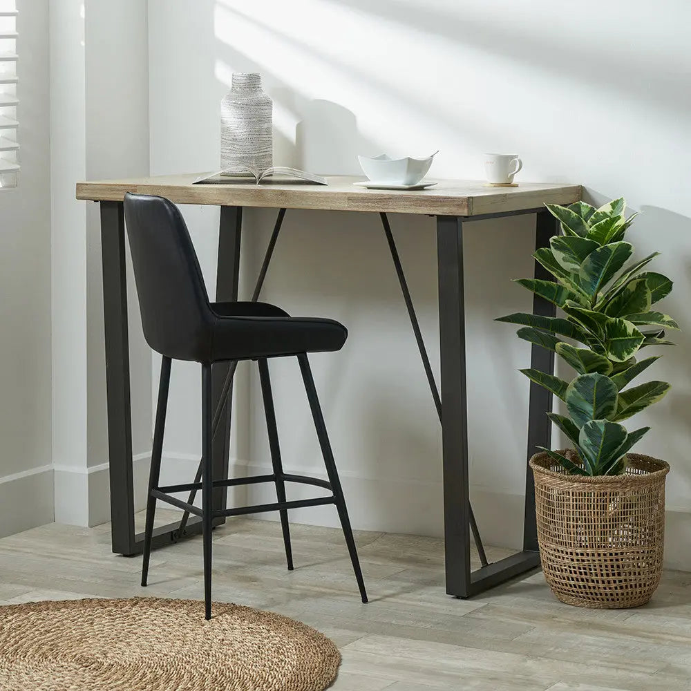 Marca Sand Wash Acacia Wood and Black Metal Bar Table  Nicholas John Interiors