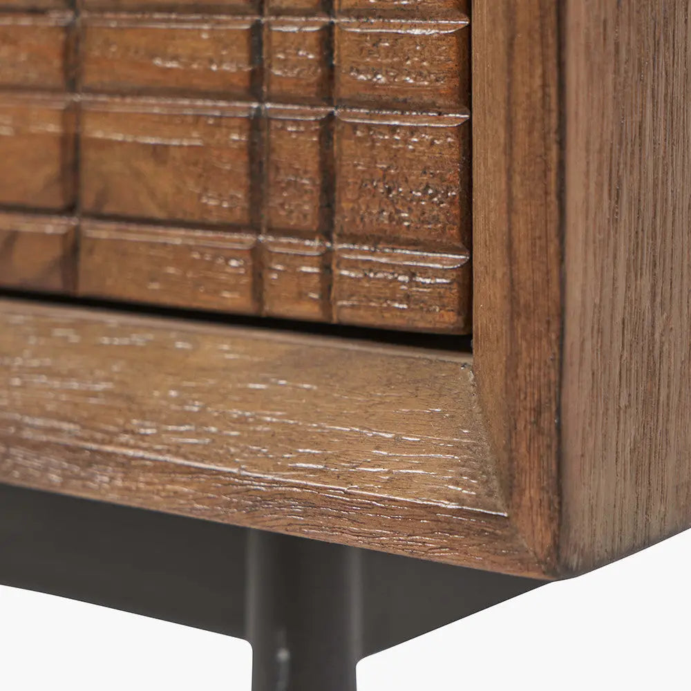 Arte Dark Brown Acacia Wood and Black Metal Bedside Unit  Nicholas John Interiors