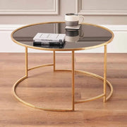 Veneziano Antique Gold Metal and Black Glass Coffee Table  Nicholas John Interiors