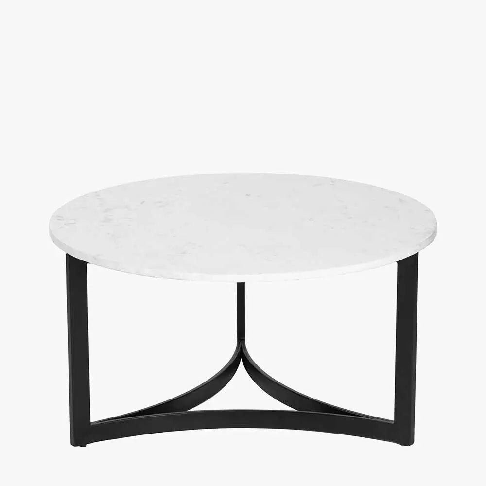 Hendrick White Marble and Black Metal Coffee Table  Nicholas John Interiors