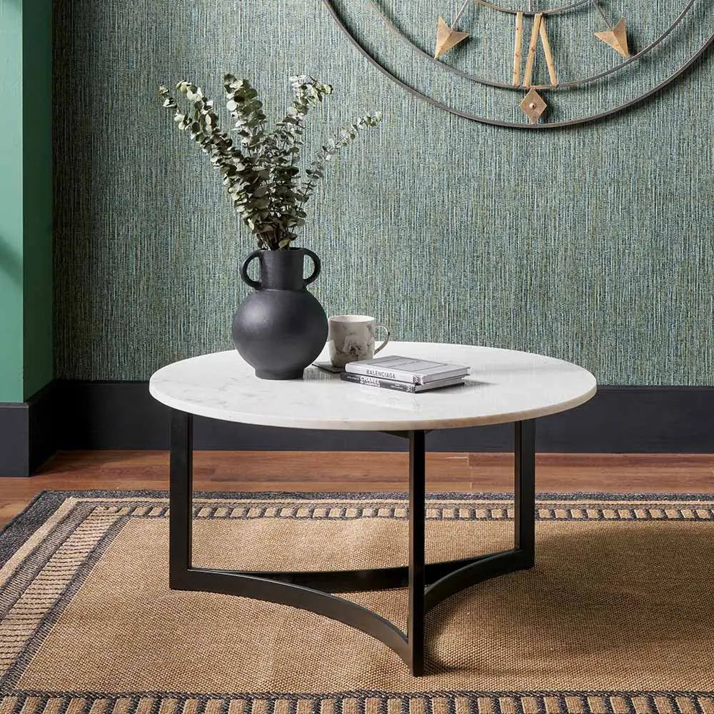 Hendrick White Marble and Black Metal Coffee Table  Nicholas John Interiors