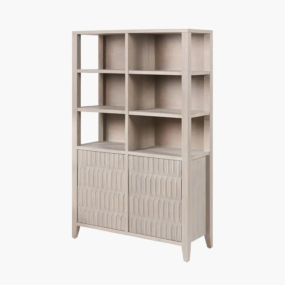 Khao Light Grey Mango Wood 2 Door 6 Niche Shelf Unit  Nicholas John Interiors