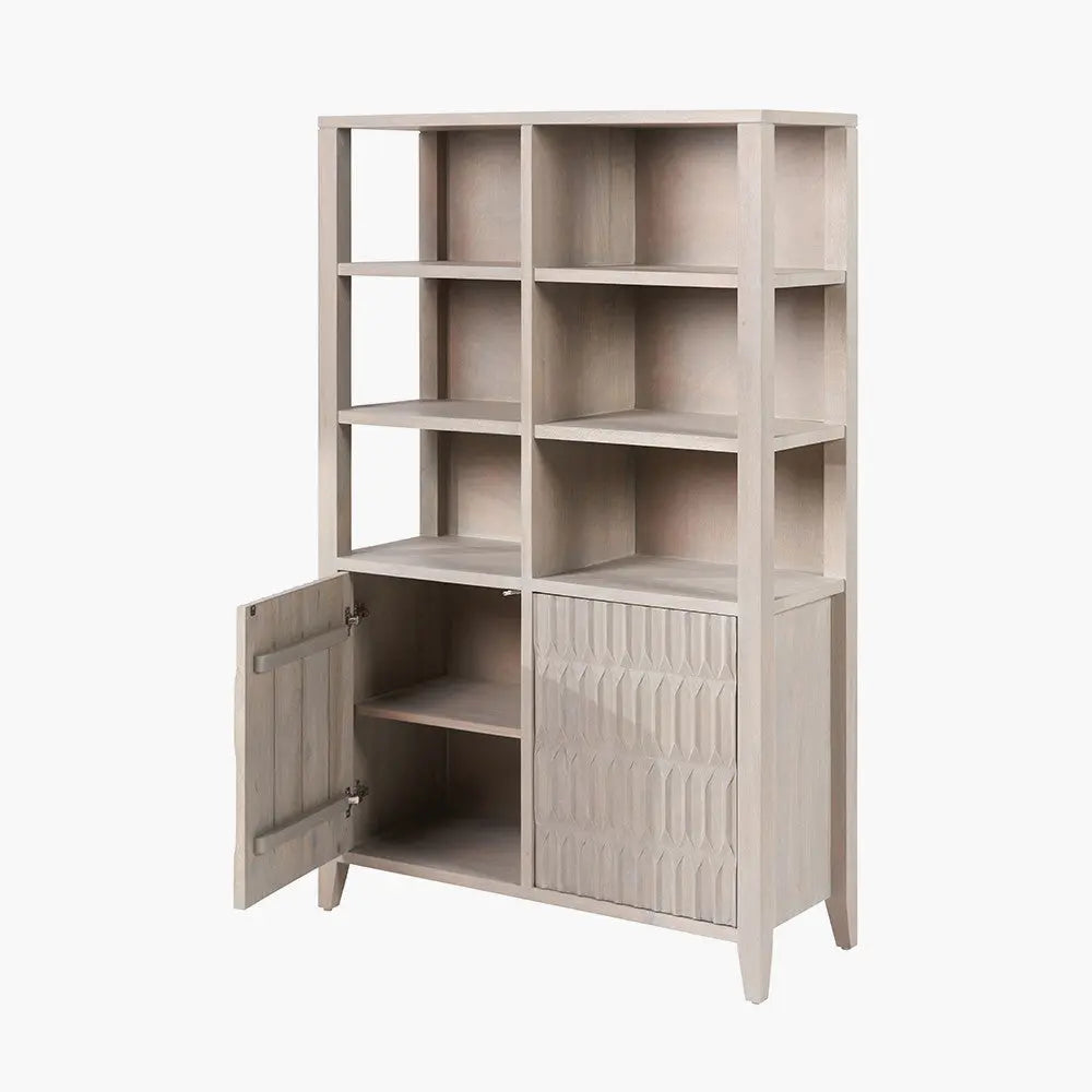 Khao Light Grey Mango Wood 2 Door 6 Niche Shelf Unit  Nicholas John Interiors