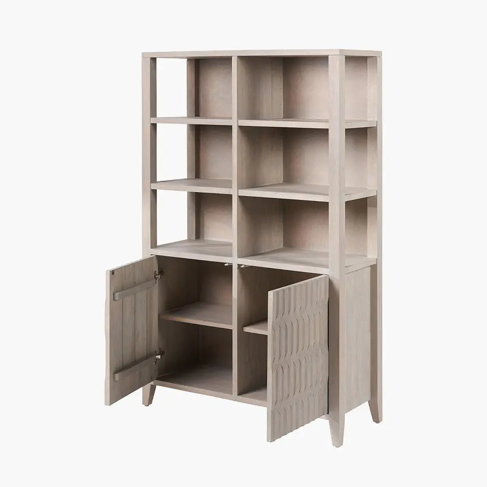 Khao Light Grey Mango Wood 2 Door 6 Niche Shelf Unit  Nicholas John Interiors