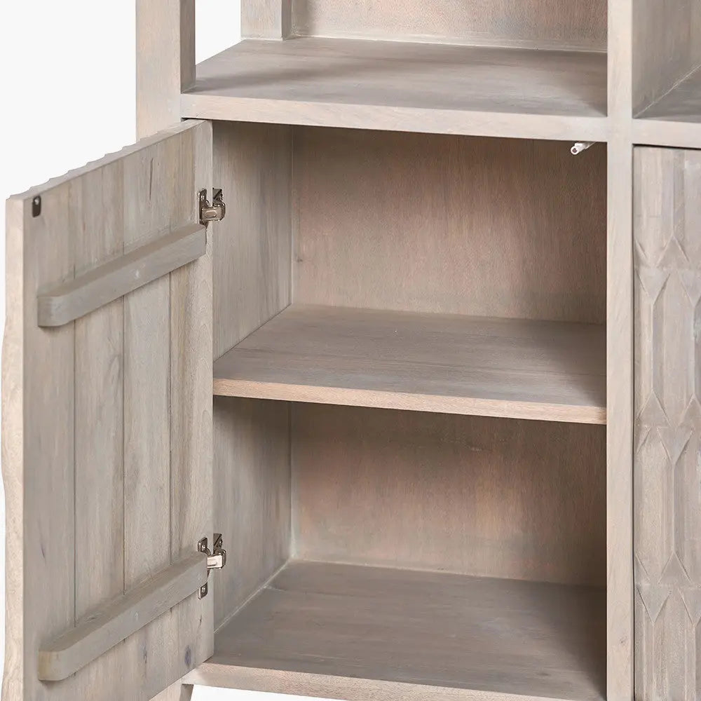 Khao Light Grey Mango Wood 2 Door 6 Niche Shelf Unit  Nicholas John Interiors