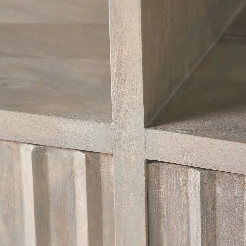 Khao Light Grey Mango Wood 2 Door 6 Niche Shelf Unit  Nicholas John Interiors