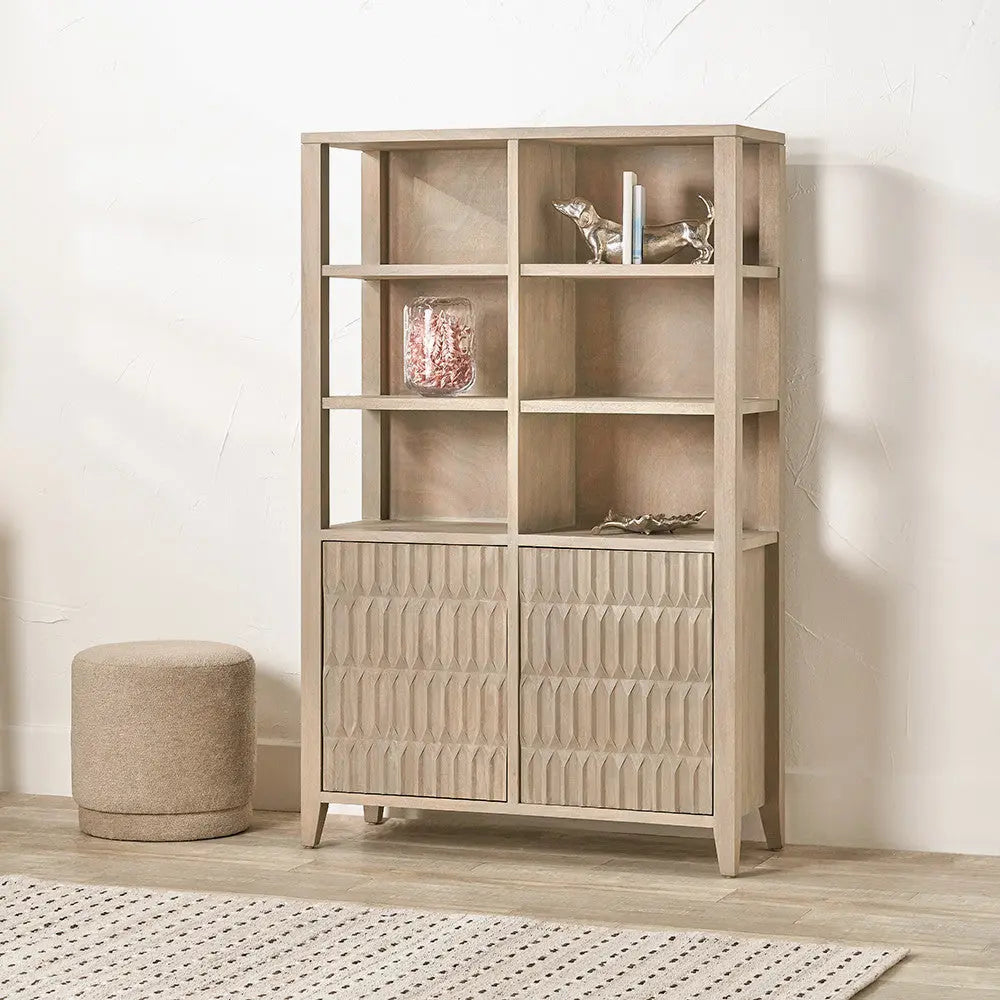 Khao Light Grey Mango Wood 2 Door 6 Niche Shelf Unit  Nicholas John Interiors