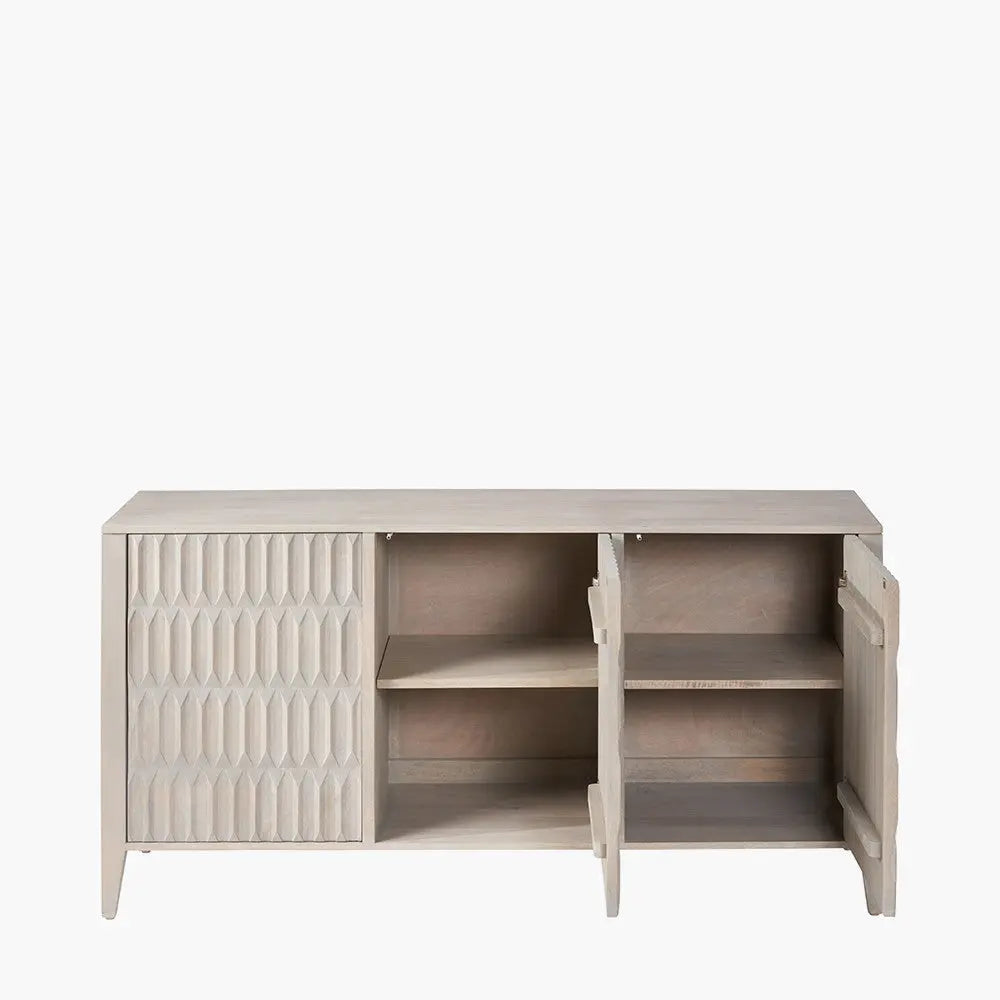 Khao Light Grey Mango Wood 3 Door Sideboard  Nicholas John Interiors
