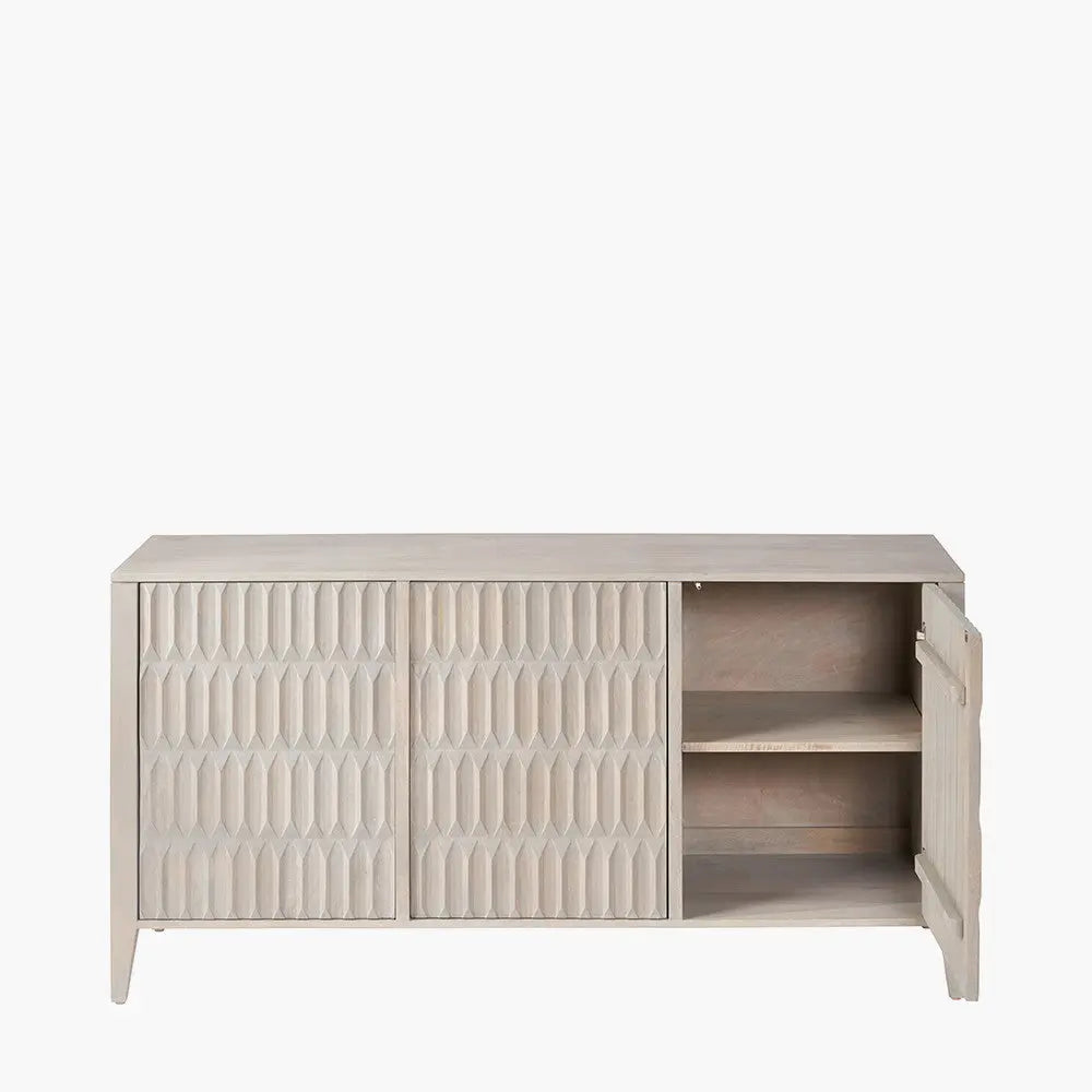 Khao Light Grey Mango Wood 3 Door Sideboard  Nicholas John Interiors