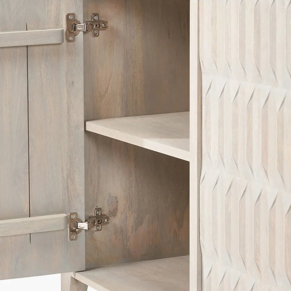 Khao Light Grey Mango Wood 3 Door Sideboard  Nicholas John Interiors