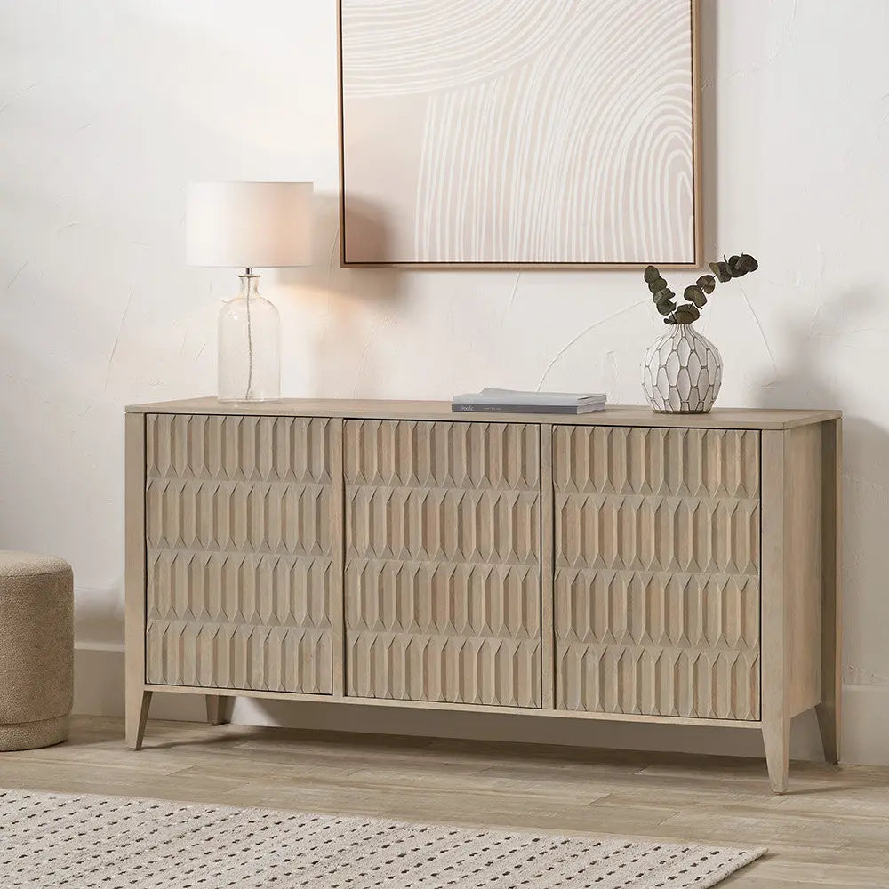 Khao Light Grey Mango Wood 3 Door Sideboard  Nicholas John Interiors