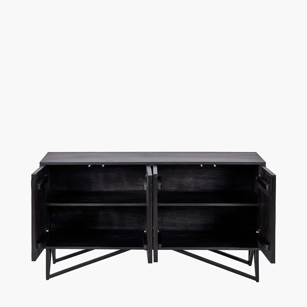 Verde Black Mango Wood and Stone Veneer 4 Door Sideboard  Nicholas John Interiors