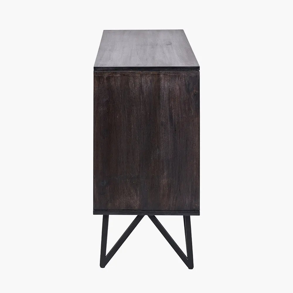 Verde Black Mango Wood and Stone Veneer 4 Door Sideboard  Nicholas John Interiors