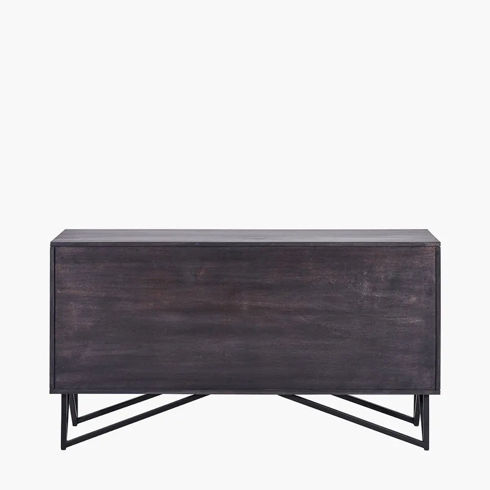 Verde Black Mango Wood and Stone Veneer 4 Door Sideboard  Nicholas John Interiors