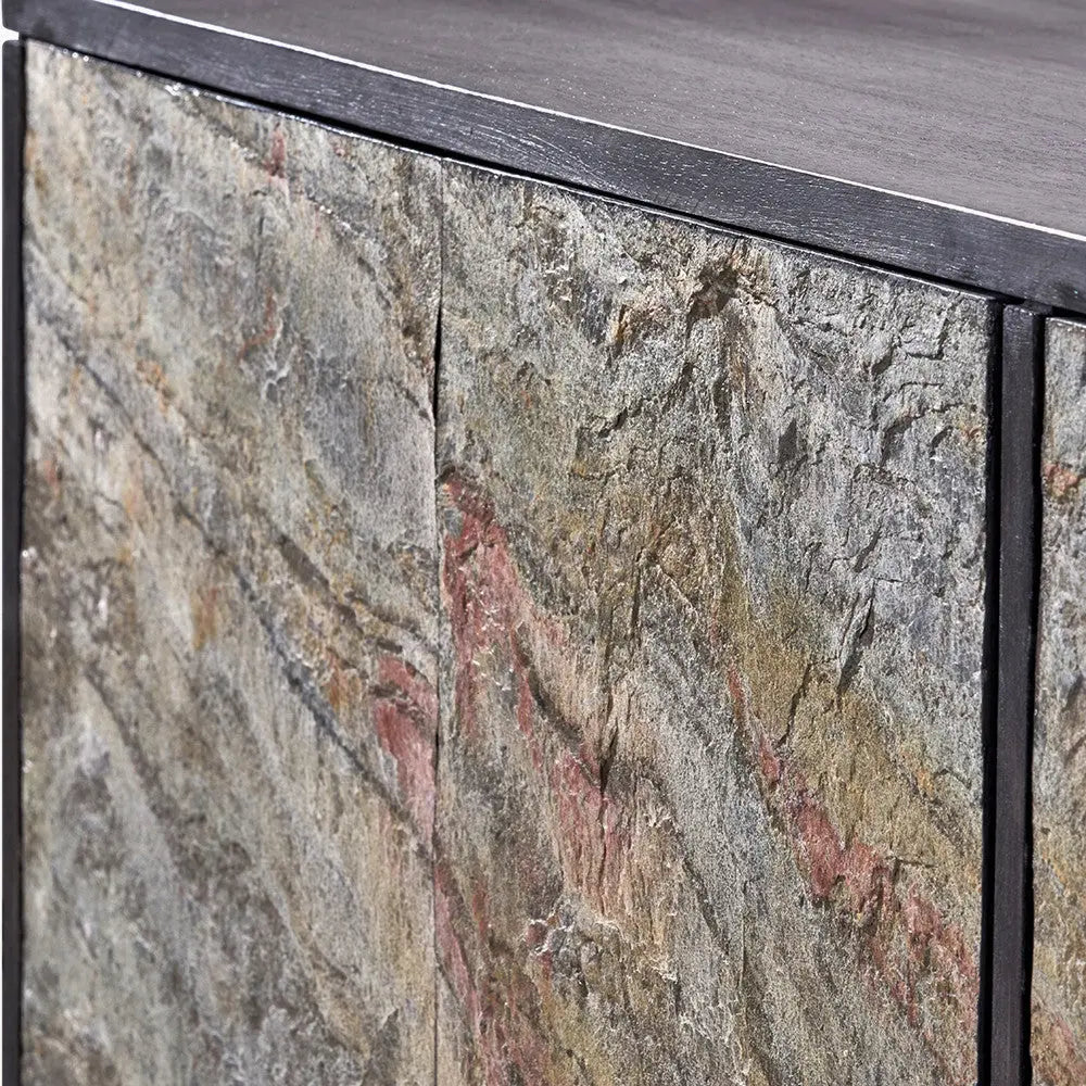 Verde Black Mango Wood and Stone Veneer 4 Door Sideboard  Nicholas John Interiors