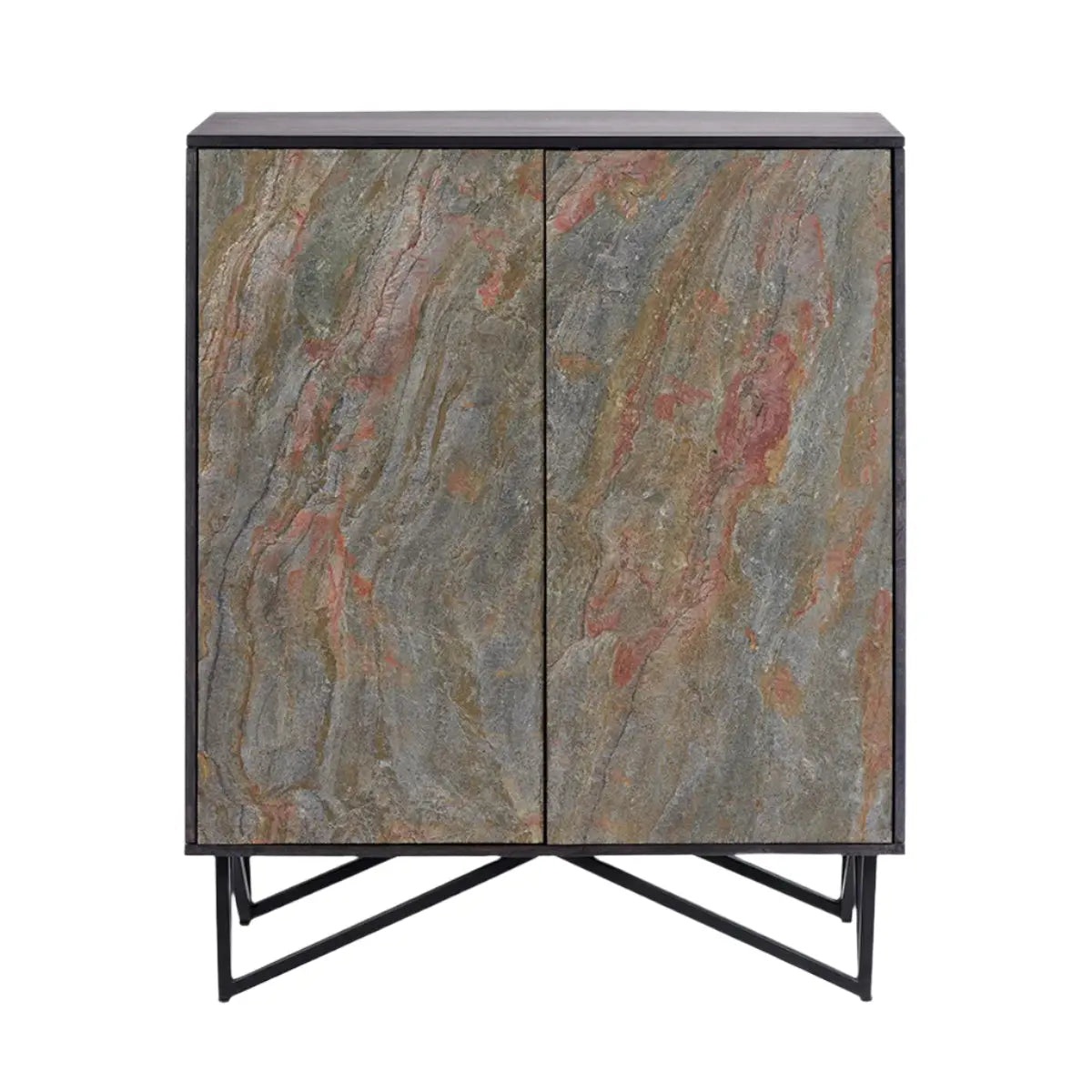 Verde Black Mango Wood and Stone Veneer 2 Door Bar Cabinet  Nicholas John Interiors