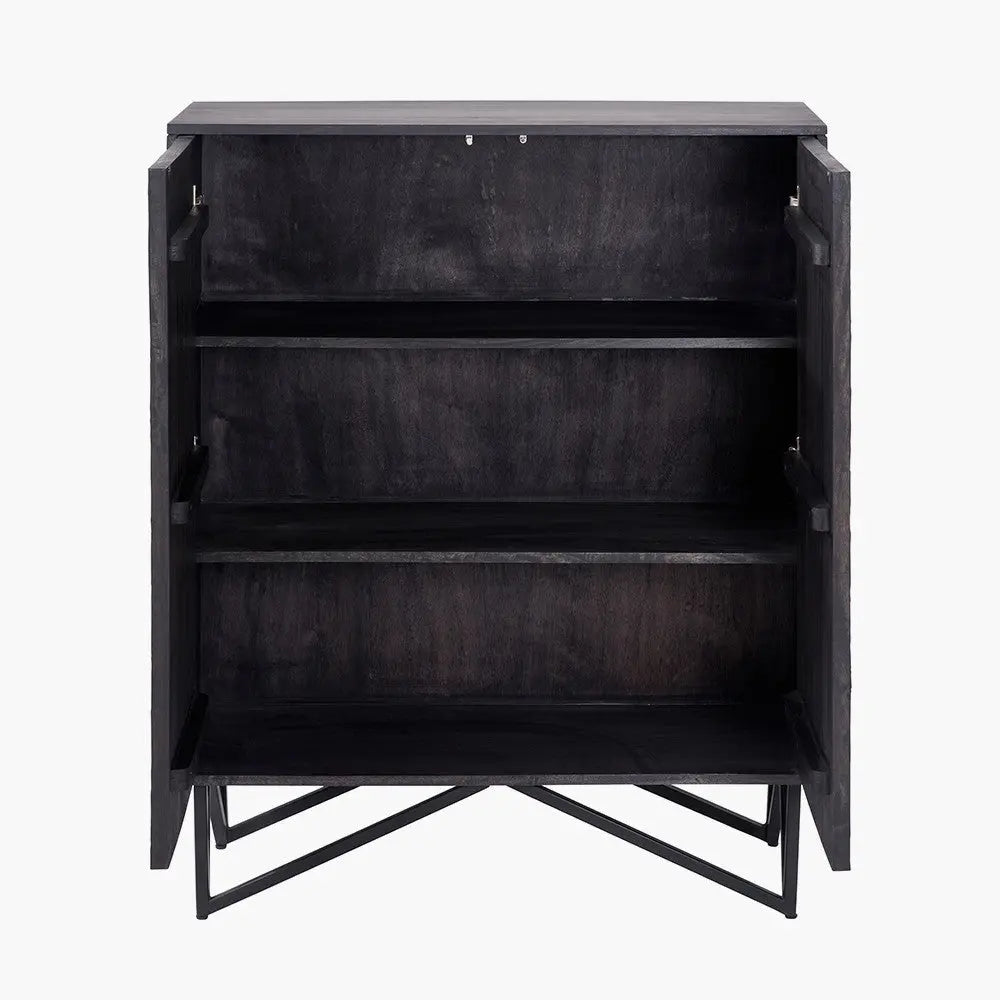 Verde Black Mango Wood and Stone Veneer 2 Door Bar Cabinet  Nicholas John Interiors