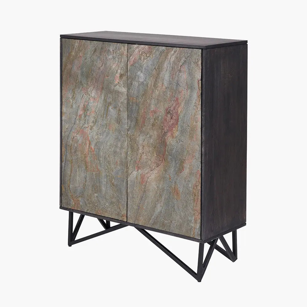 Verde Black Mango Wood and Stone Veneer 2 Door Bar Cabinet  Nicholas John Interiors