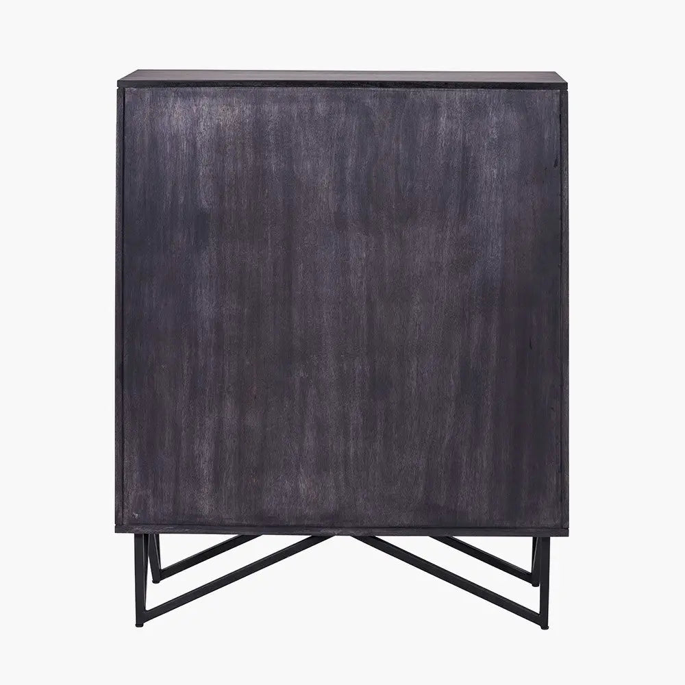 Verde Black Mango Wood and Stone Veneer 2 Door Bar Cabinet  Nicholas John Interiors