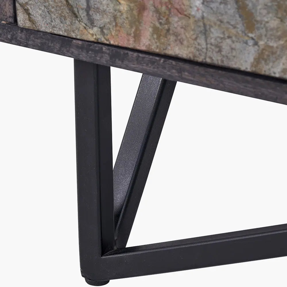 Verde Black Mango Wood and Stone Veneer 2 Door Bar Cabinet  Nicholas John Interiors