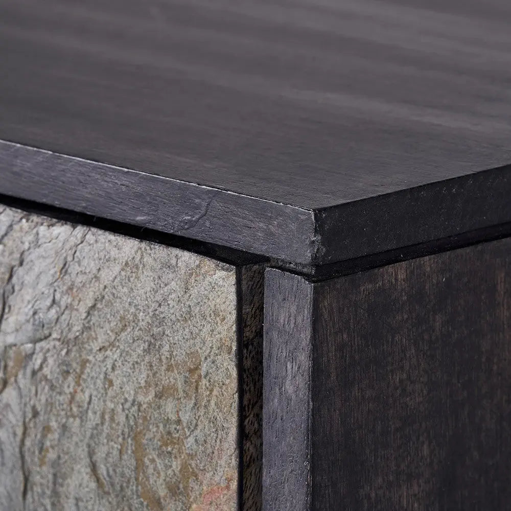 Verde Black Mango Wood and Stone Veneer 2 Door Bar Cabinet  Nicholas John Interiors