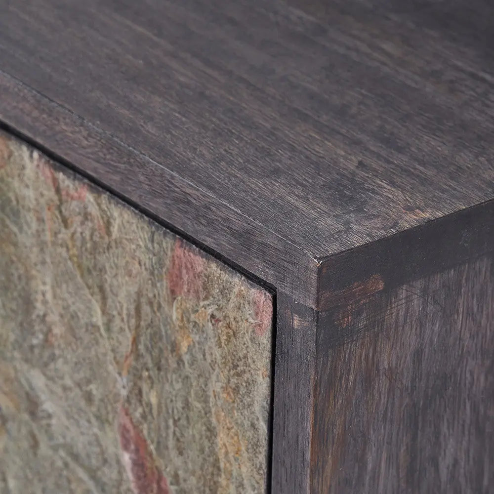 Verde Black Mango Wood and Stone Veneer 2 Drawer Console Table  Nicholas John Interiors