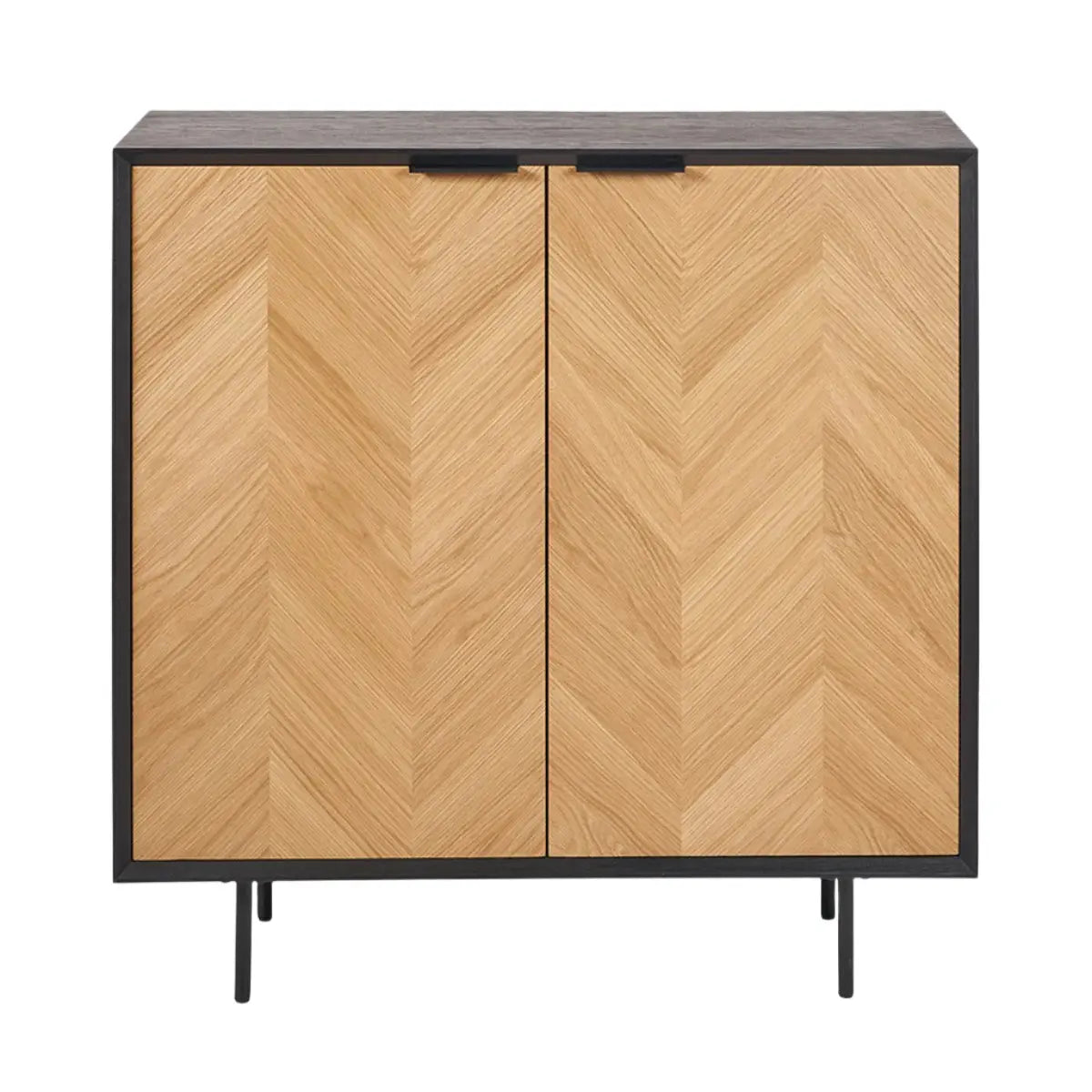 Hailee Black and Natural Chevron Oak and Pine Wood 2 Door Bar Cabinet  Nicholas John Interiors