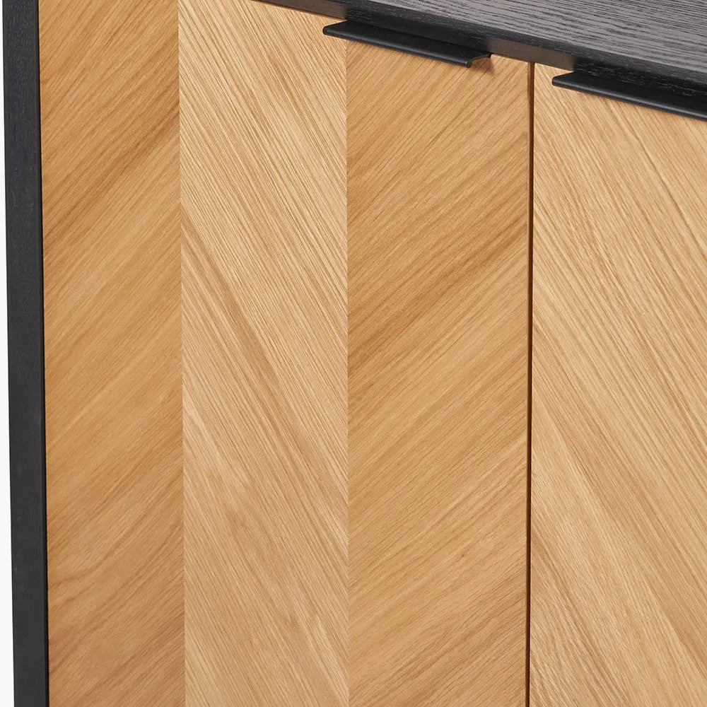 Hailee Black and Natural Chevron Oak and Pine Wood 2 Door Bar Cabinet  Nicholas John Interiors